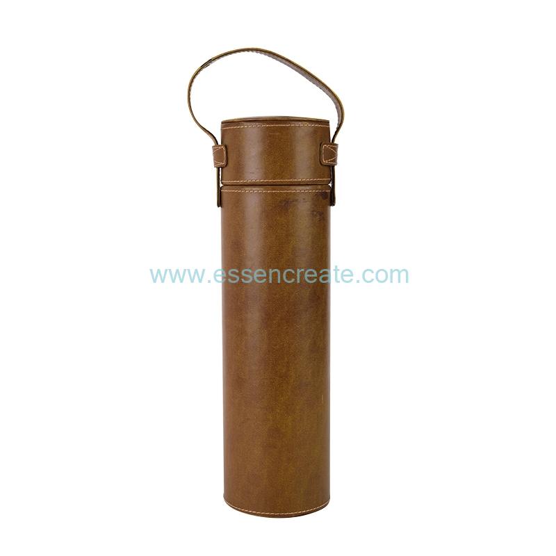 Cylinder PU Leather Wine Bottle Packaging Tube Box