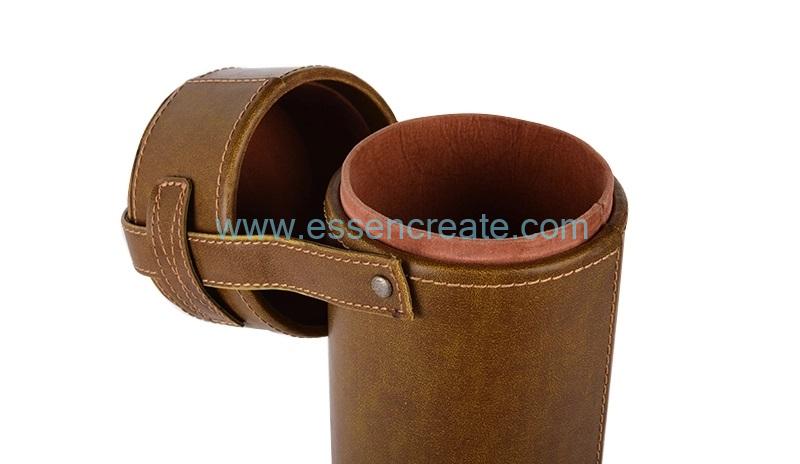 Cylinder Wine Leather Box with Handle