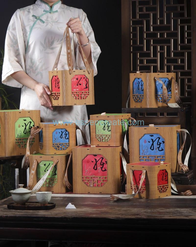 Exquisite hollow-carved wooden box tea packaging