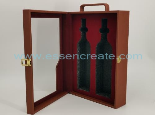 Two Wines Bottle Packing Leather Holder Box